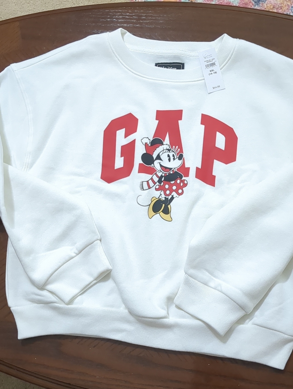 GAP Cream Crewneck Sweatshirt with Minnie Mouse and Red Logo